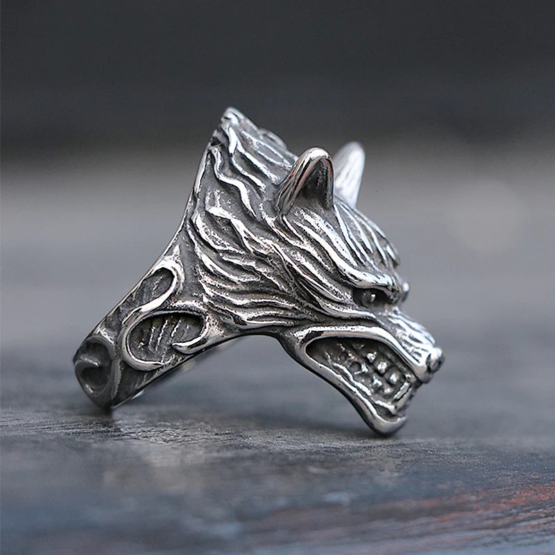 Viking Wolf Head Ring — Stainless Steel