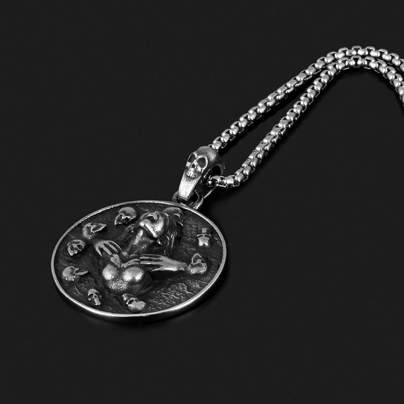 Gothic Skull Medallion Pendant Necklace — 316L Stainless Steel