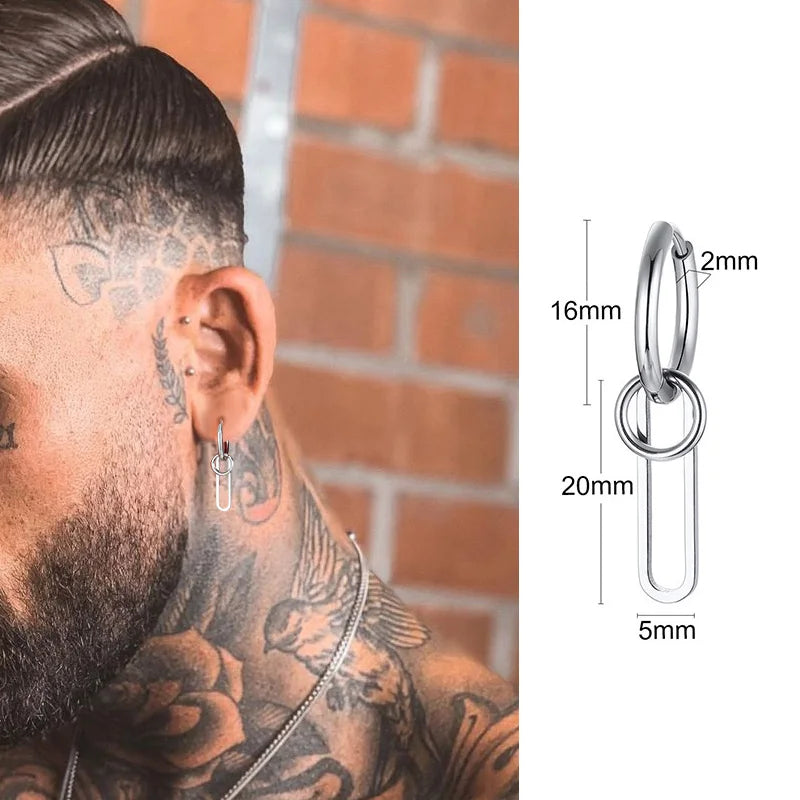 Silver Paperclip Hoop Earrings — Stainless Steel