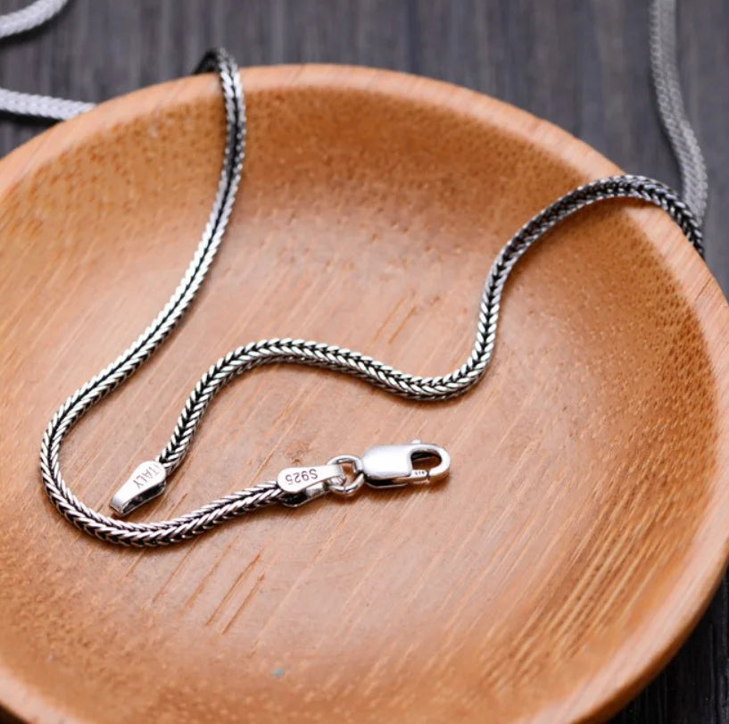 Fox Tail Weave Silver Chain Necklace