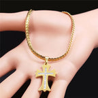 Cross Gold Pendant Crystal Catholic Collar Choker