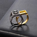 Skull & Lion Secret Compartment Signet Ring — Two-Tone