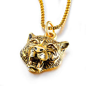 White Tiger Head Pendant Necklace — Two-Tone, 50-70cm Chain