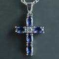 Huitan Cross Shaped Pendant Necklace Birthday Gift High Quality Ladies Jewelry Prong Setting Blue CZ Fashion Accessary