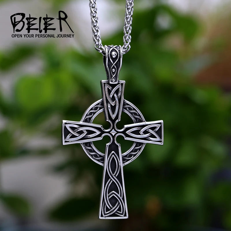 Viking Disc Cross Pendant — Stainless Steel