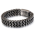 12/18/30MM Wide Black Stainless Steel Bracelet Men 23CM Retro Massive Mens Charm Bracelets 2020 Friendship Mens