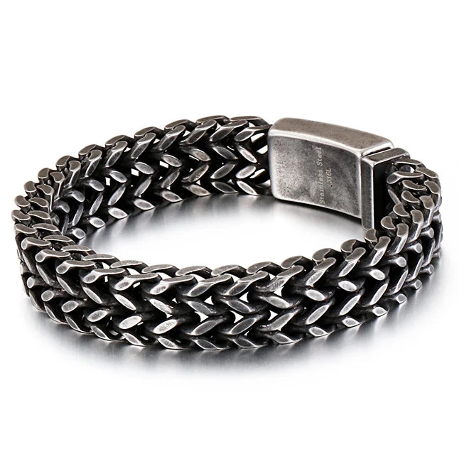 12/18/30MM Wide Black Stainless Steel Bracelet Men 23CM Retro Massive Mens Charm Bracelets 2020 Friendship Mens