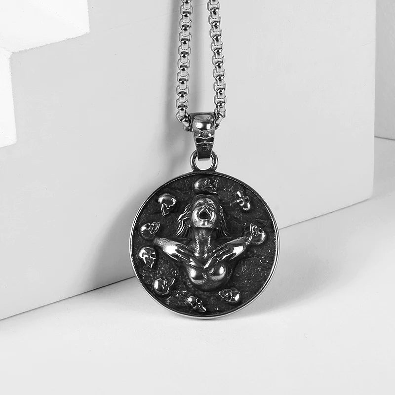 Gothic Skull Medallion Pendant Necklace — 316L Stainless Steel