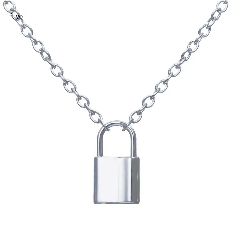 Silver-Tone Layered Lock Chain Choker Necklace
