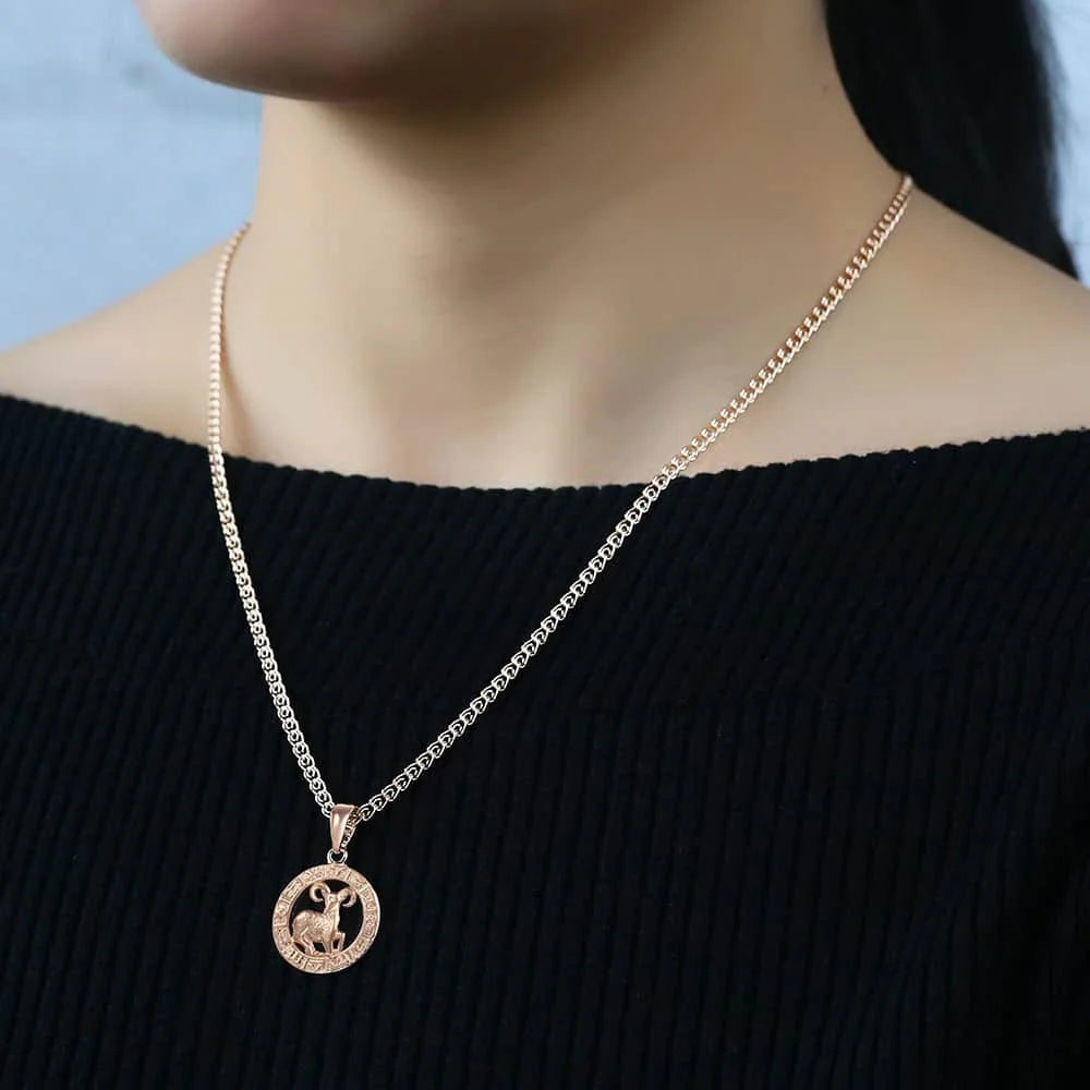 12 Zodiac Sign Constellations Pendant Necklace For Women Men 585 Rose Gold Color Necklace Birthday Gifts Drop Shipping
