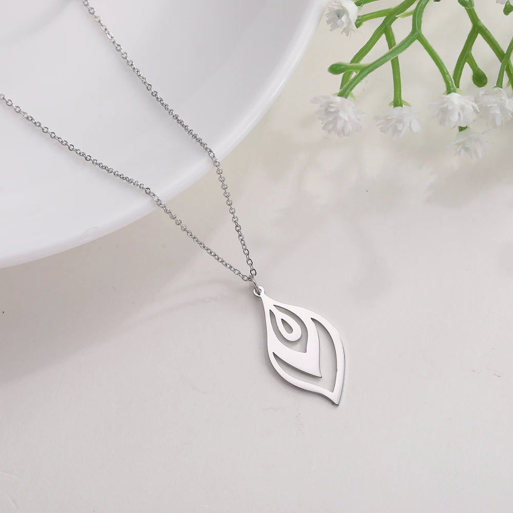 Skyrim Stainless Steel Leaf-shaped Pendant Necklace Silver Color Statement Chain Necklaces Jewelry Accessory Gift for Women