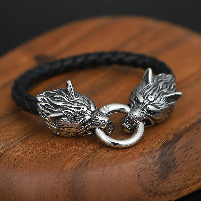 Norse Wolf Head Link Bracelet — Stainless Steel