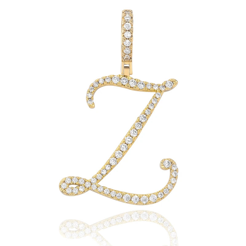 TOPGRILLZ New A-Z Cursive Letters Name Pendant&Necklace Iced Out Cubic Zircon Gold Silver Color Charm  Hip Hop Jewelry