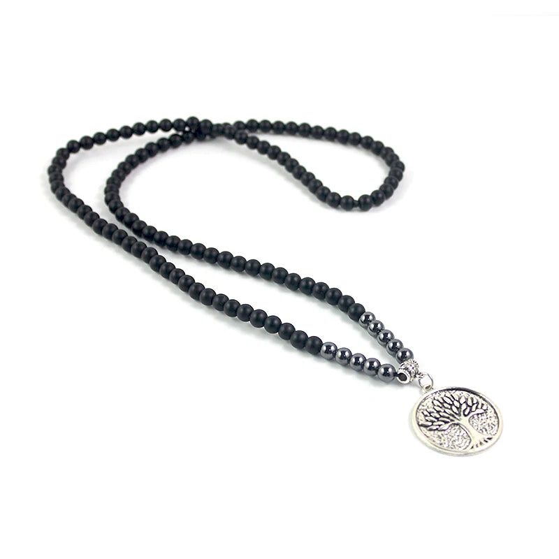 Life Tree Namaste Pendant Necklace — Zinc Alloy