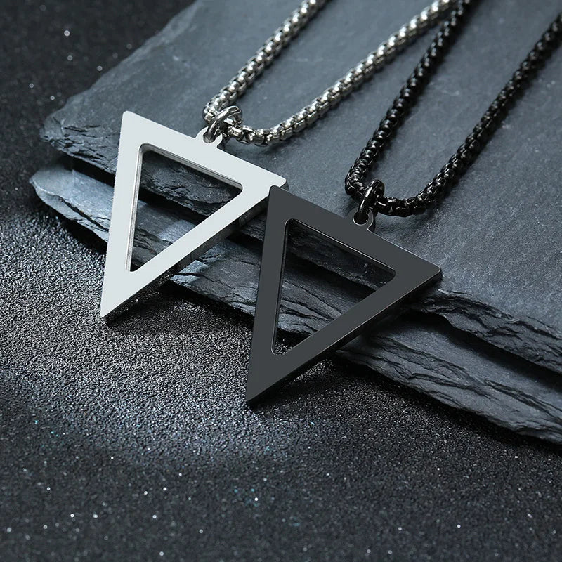 Black Triangle Pendant Necklace — Stainless