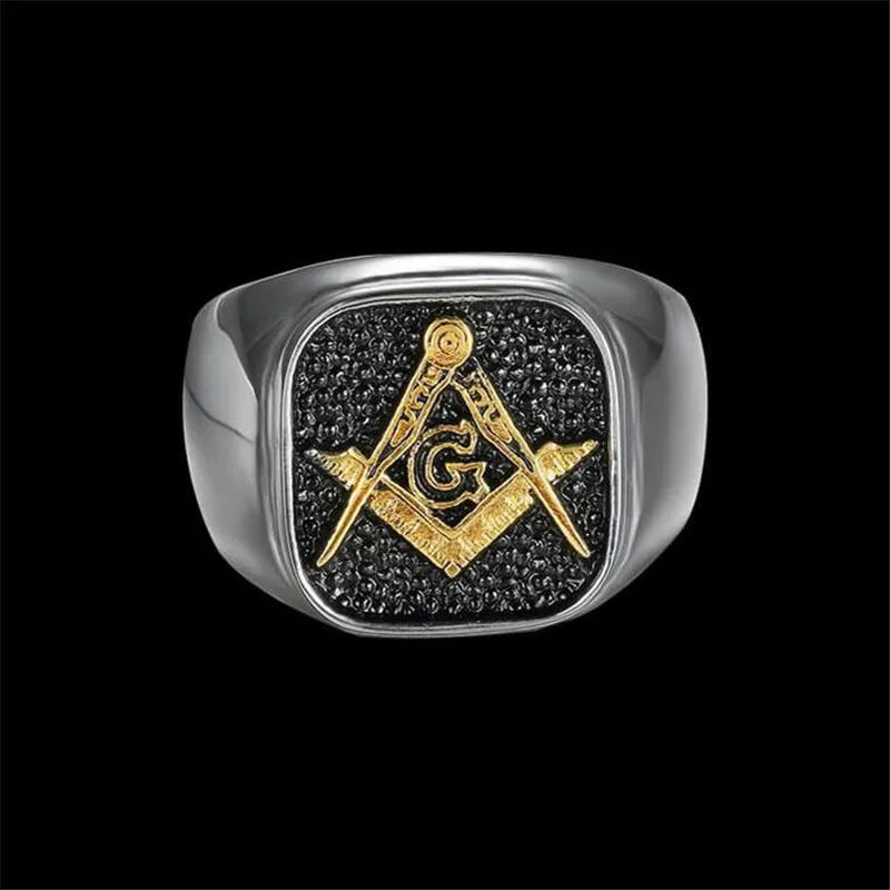 Freemason Lodge Symbol Band Ring — Stainless Steel
