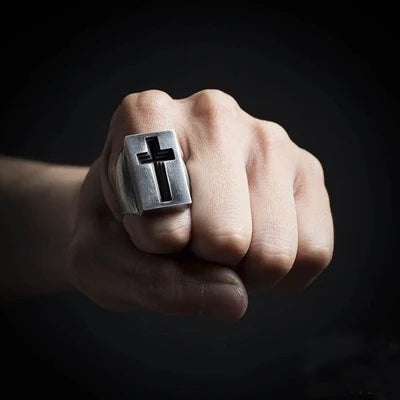 Christmas Goth Cross Ring Men Rings Punk Hip Hop for Boyfriend Male Stainless Steel Jewelry Creativity Gift Wholesale OSR608