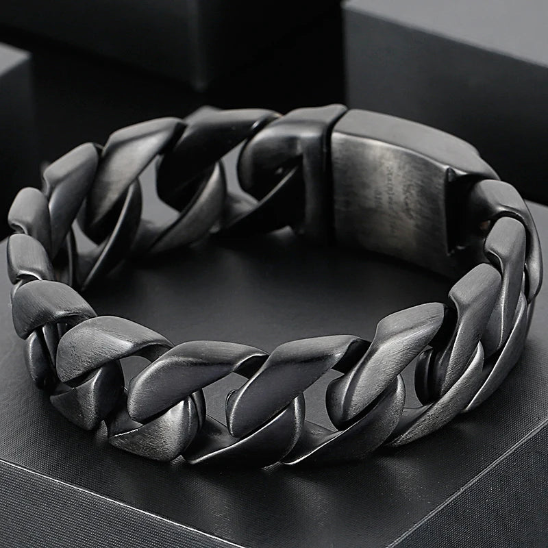 Masculine Brushed Black Stainless Steel Bracelet for Man Men's Bracelets Nickel-Free Hypoallergenic Jewelry Gifts for