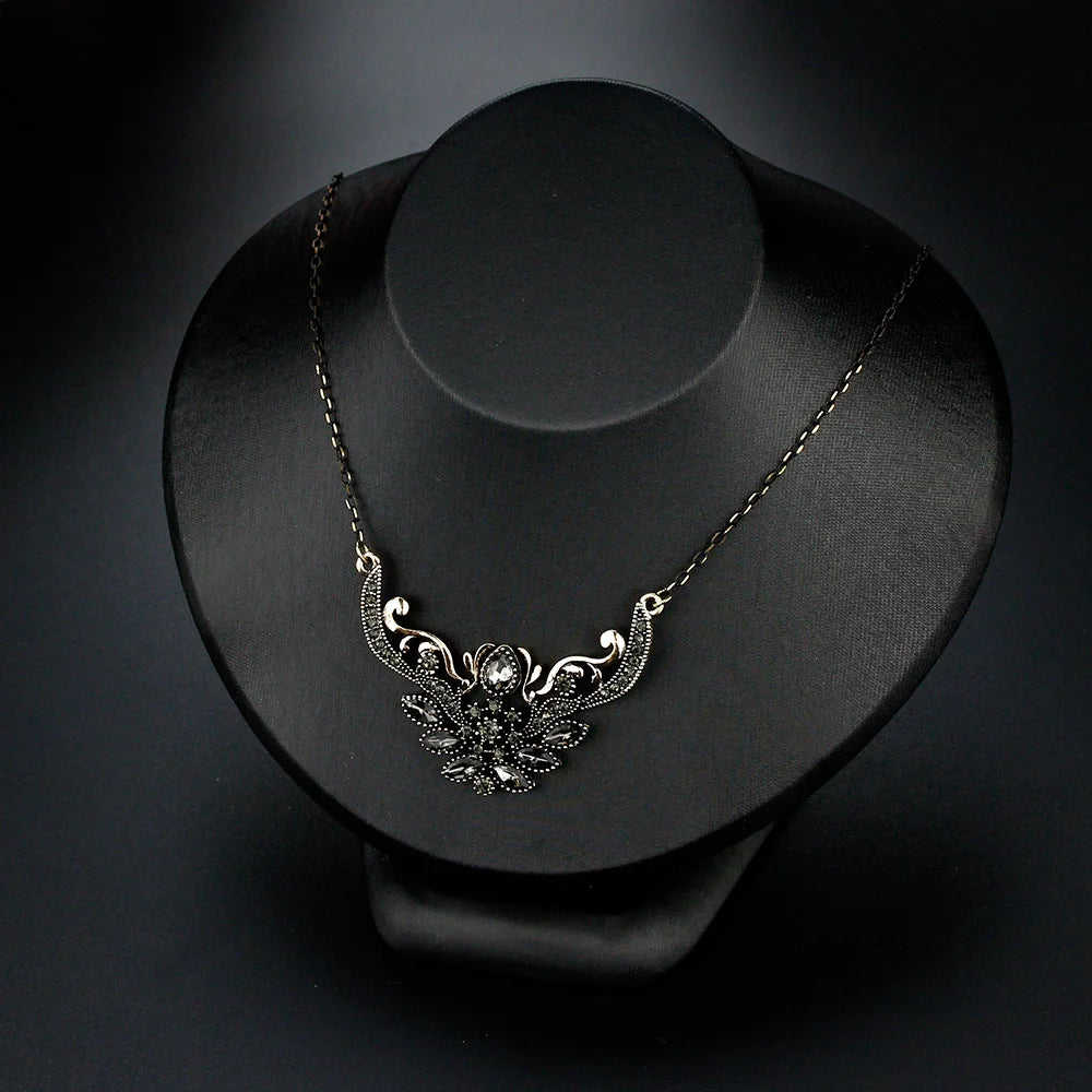 Sunspicems Gray Crystal Bohemia Turkish Women Pendant Necklace Retor Gold Color Indian Flower Charm Choker Wedding