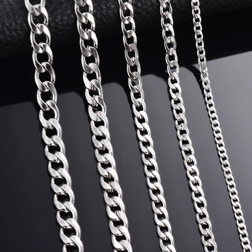 1 Piece Width 3mm-9.5mm Curb Cuban Link Chain Necklace for Men Women Basic Punk Stainless Steel Chain Chokers