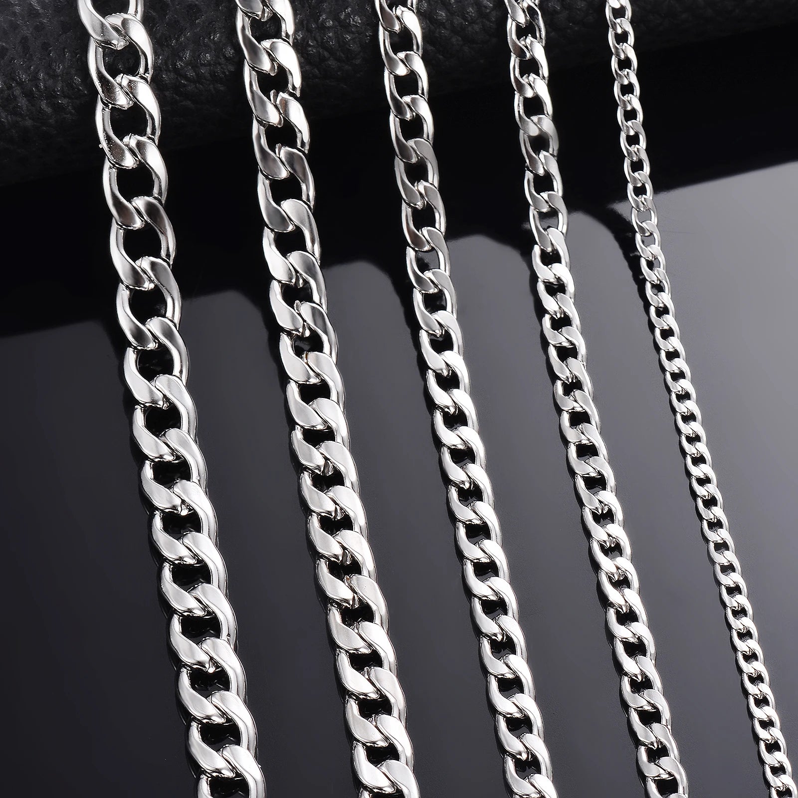 1 Piece Width 3mm-9.5mm Curb Cuban Link Chain Necklace for Men Women Basic Punk Stainless Steel Chain Chokers
