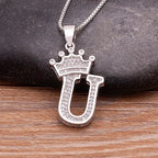 Nidin Luxury A-Z Crown Alphabet Pendant Chain Necklace Punk Style Lucky Initial Name Jewelry Fine Party Wedding