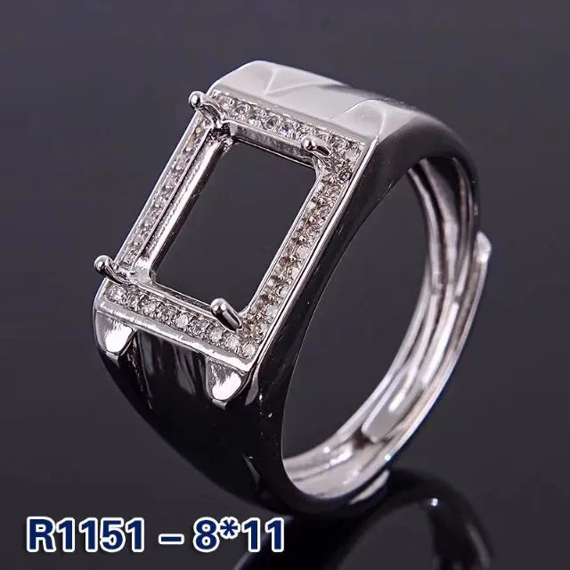 Classic 925 Silver Man Ring 8mm*10mm Sterling Silver Ring Settings Blank Ring Setting for Gemstone Inlay Jewelry DIY