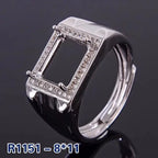 Classic 925 Silver Man Ring 8mm*10mm Sterling Silver Ring Settings Blank Ring Setting for Gemstone Inlay Jewelry DIY
