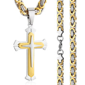 Knight Cross Three-Layer Pendant Necklace — Stainless Steel