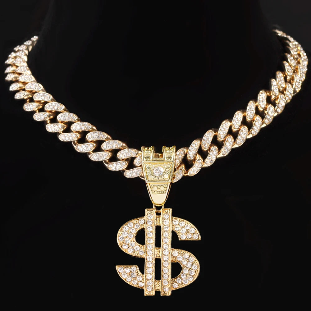 Iced Out Dollar Sign Cuban Pendant — Silver