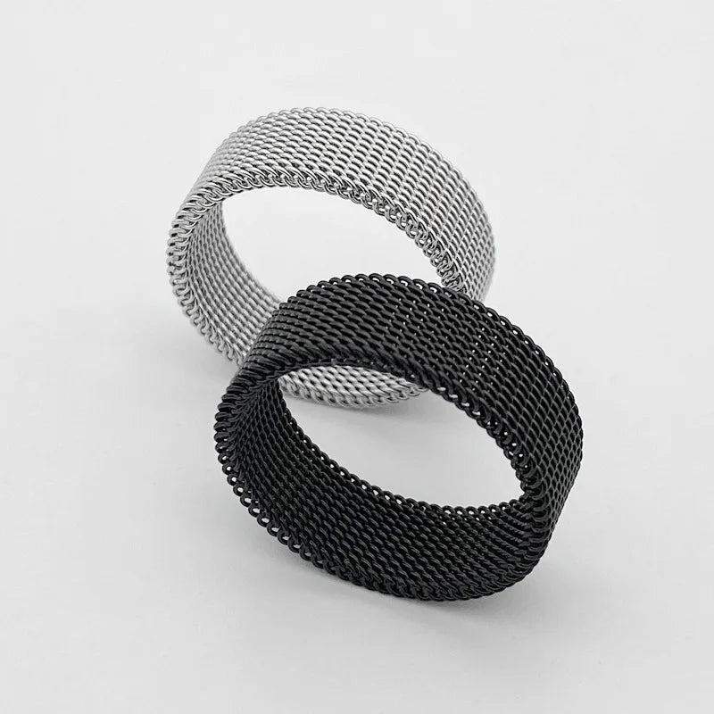 Hot sale width 8MM stainless steel gold black color mesh finger ring fashion jewelry for men and women Size 7-10# drop