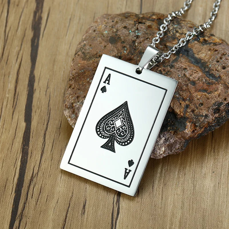 Vnox Lucky Ace of Spades Men Necklaces Jewelry,Stainless Steel Poker A Pendant,Rock Punk Casino Good Fortune Collar