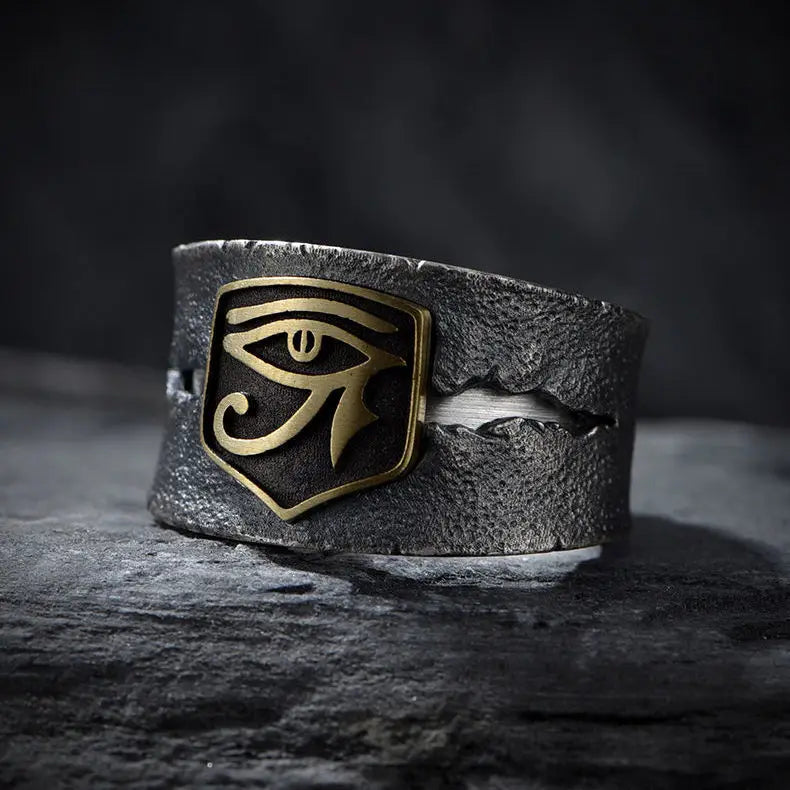 Egyptian Pharaoh Eye of Horus Rune Amulet Biker Rings Mens Ankh Cross Silver Color 316L Stainless Steel Ring Egypt