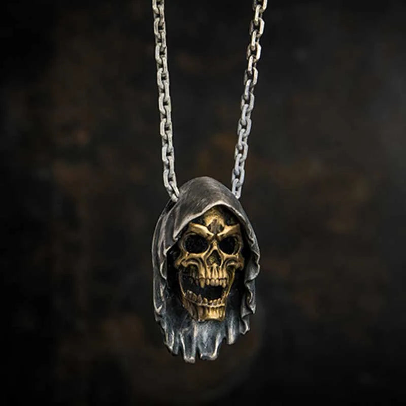 Onlysda Charms pendentif Gold Skull Pendant Necklace Men's Fashion Biker Punk Steel Chain Jewelry Antique Halloween Gift OSDZ035