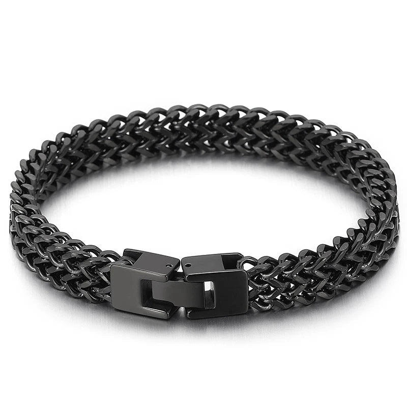 9/10MM Franco Link Curb Chain Man Bracelet Gold Color Stainless Steel Men's On Hand Bracelets Mannen Armband Jewelry