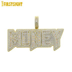 New Iced Out Bling Crown Letters Money Pendant Necklace Two Tone Color CZ Zircon Dollar Symbol Necklaces Men's Hip Hop Jewelry