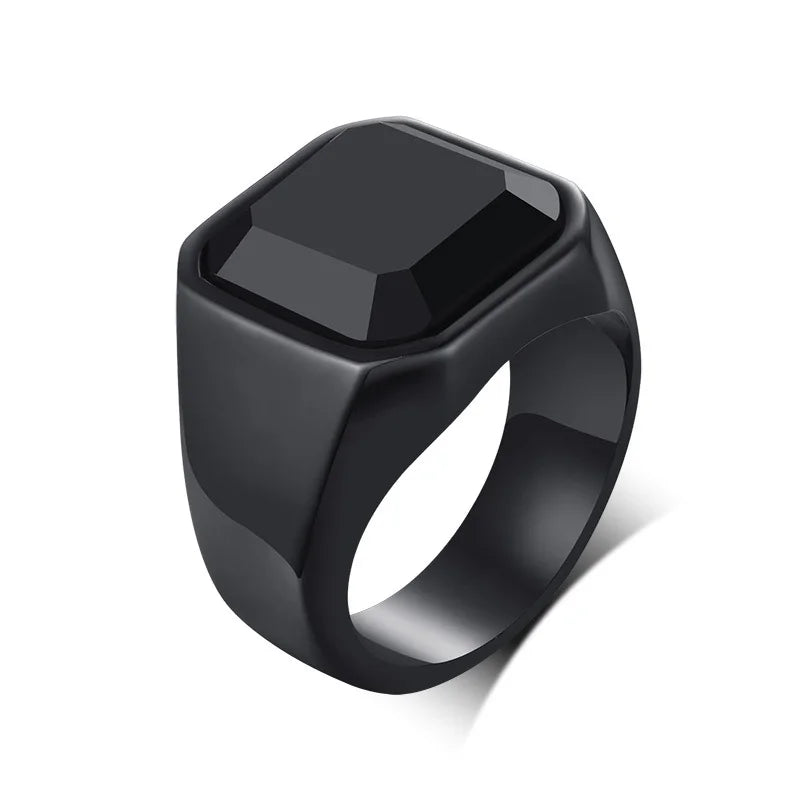 Vnox Stylish Signet Rings for Men, Male Pinky Ring with Black Square CZ Stone,Gold Color Stainless Steel Metal Jewelry
