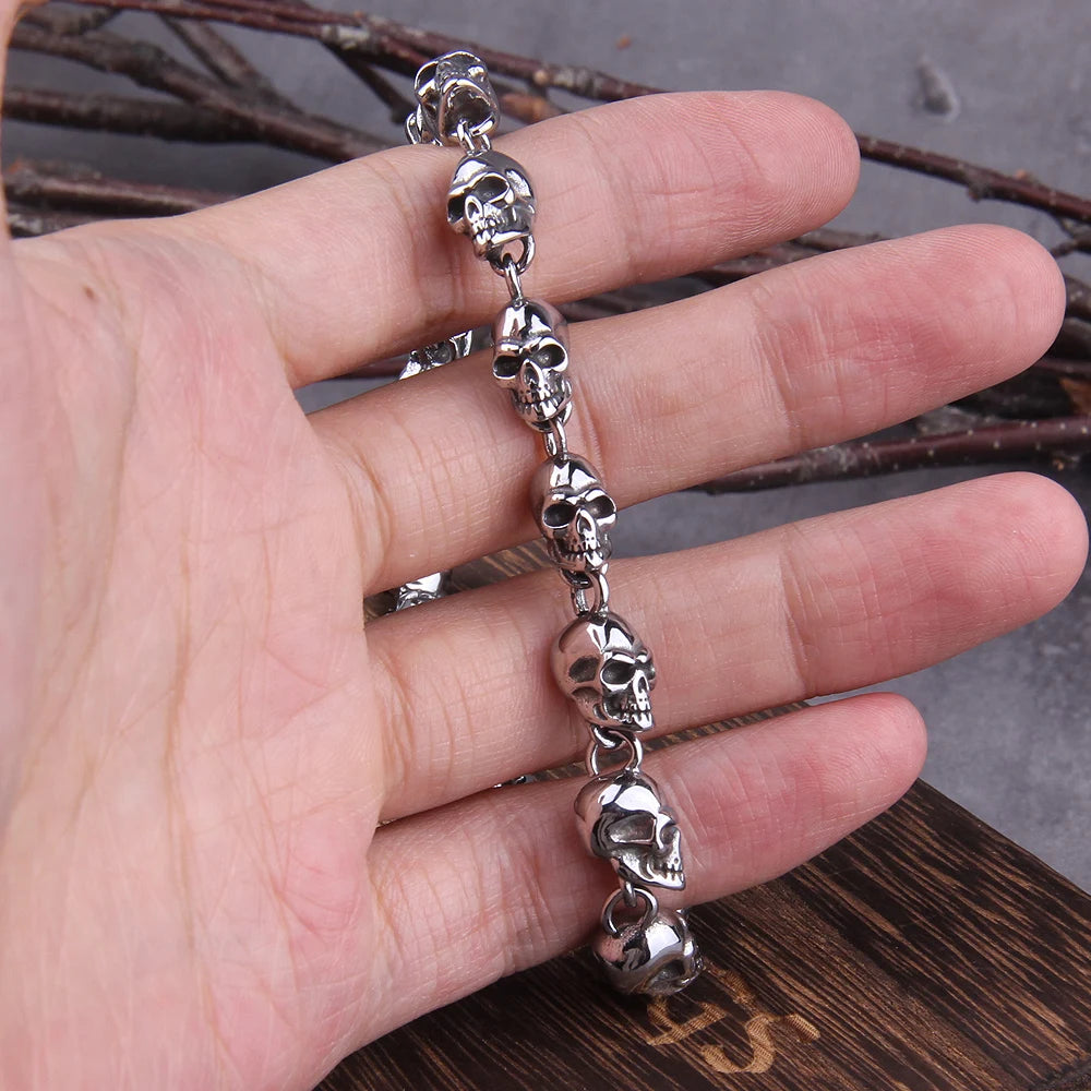 Stainless steel new design men punk skull chain necklace men fashion stainless steel charm bracelet jewelry with wooden