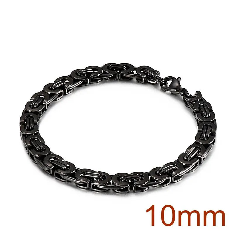 6/8/10mm Width Punk Byzantine Chain Bracelet for Men Gold Black Silver Color Stainless Steel Mens Heavy Bracelets Jewelry