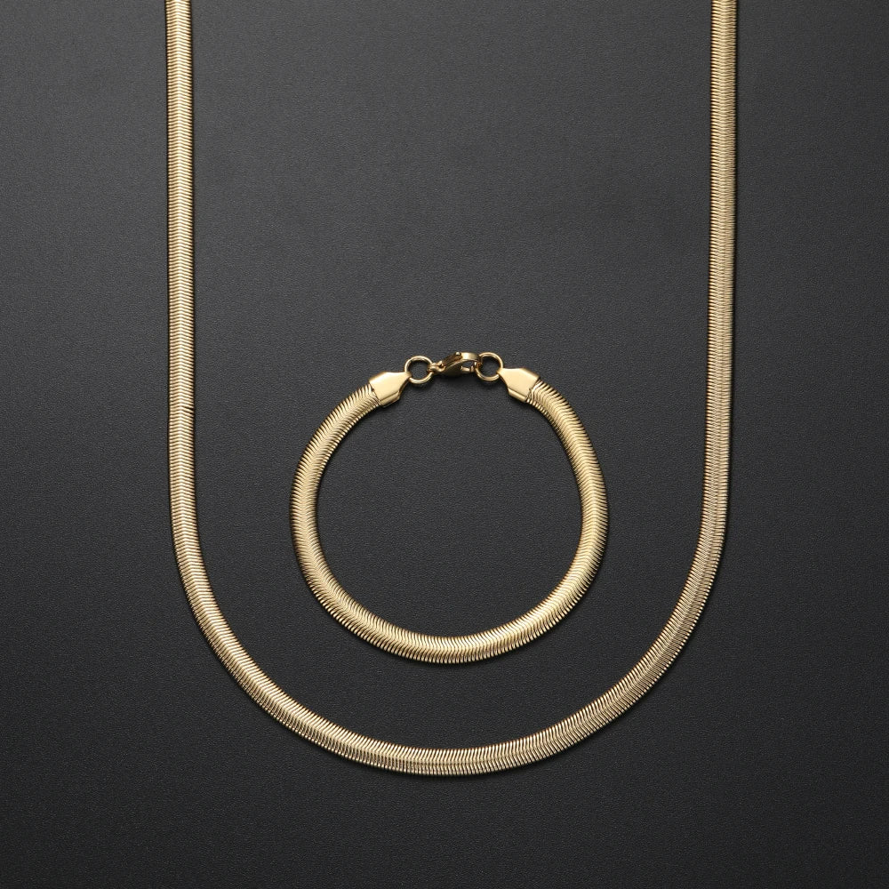Fashion Jewelry Set 6MM 316L Stainless Steel Golden Black Snake Chain Necklace Bracelet Set For Men and Women Drop