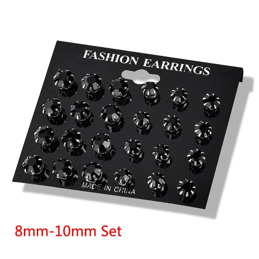 New 12 Pair/Pack White Shiny Wedding Stud Earrings Set For Women Men Crystal Jewelry Accessories Oorbellen Jewelry