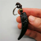 Obsidian Wolf Head Keychain — Stainless Steel