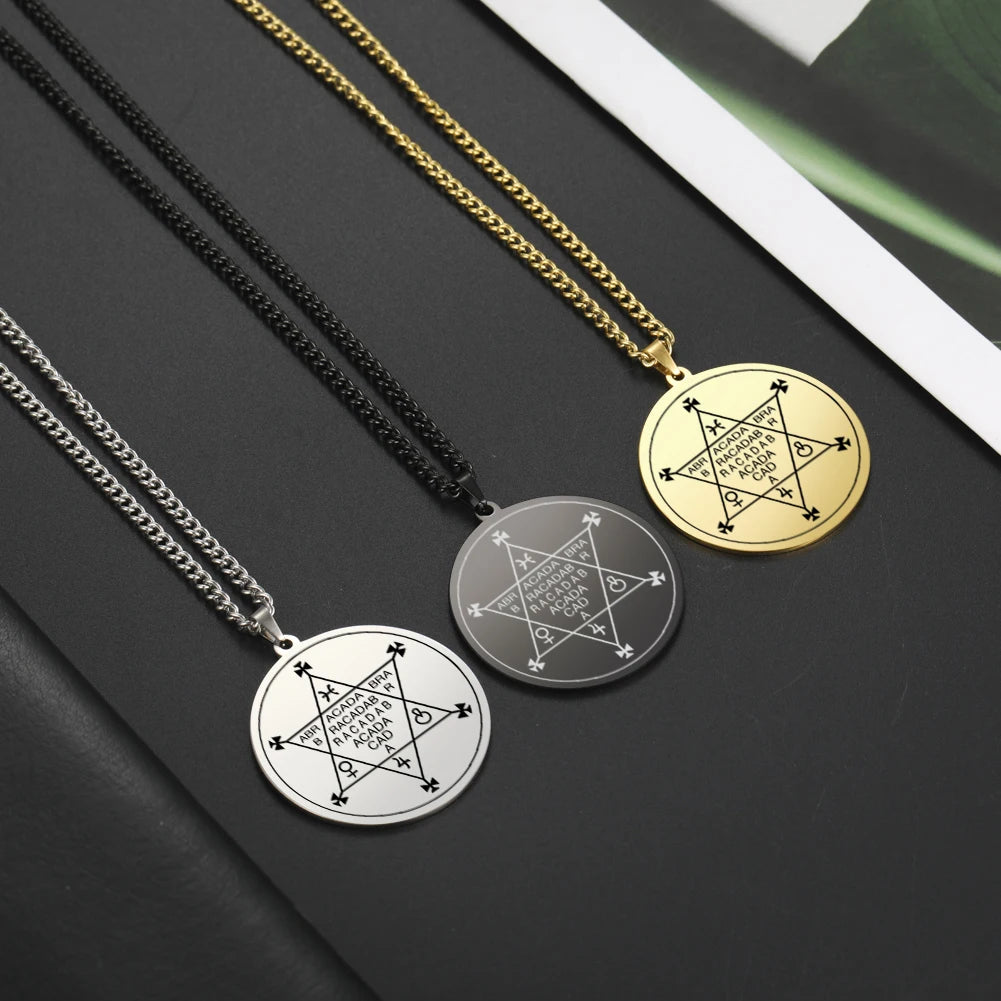 Dawapara Abracadabra Pendant Abraxas Cabalistic Magic Occult Esoteric Amulet Necklace Supernatural Stainless Steel
