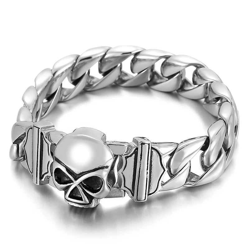 Fongten 22cm Skull Cuban Chain Bracelets For Men Stainless Steel Skeleton Curb Men Bangle Bracelet Gothic Jewelry Christmas