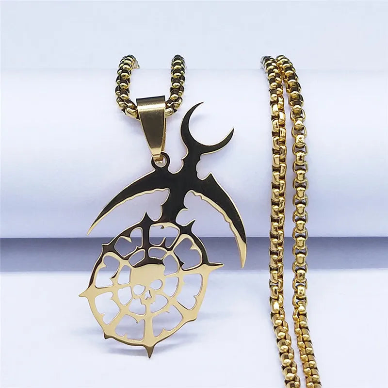 Gold Statement Long Pendant Necklace — Stainless Steel