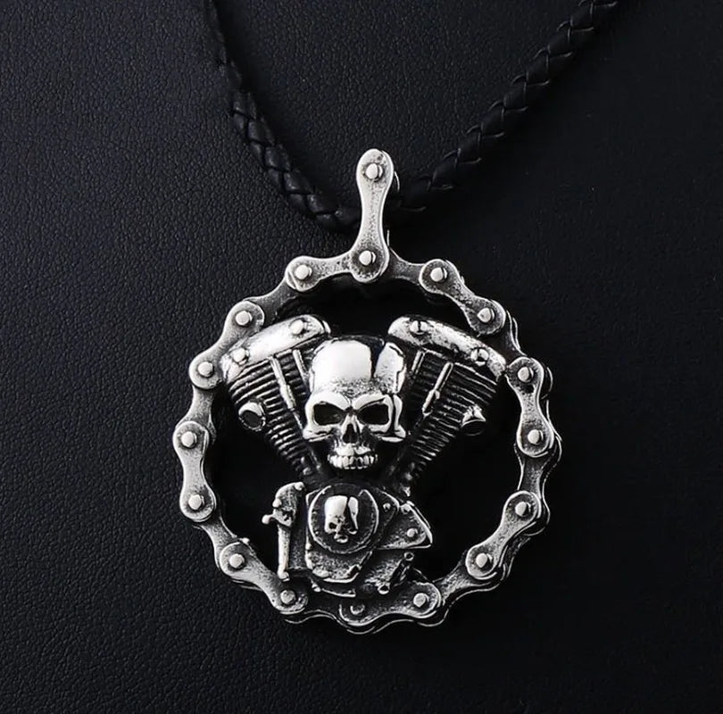 Cool Heavy Bicycle Chain Skull Motorcycles Engine Metal Pendant Jewelry Motor Biker Skull Cross Men Pendant