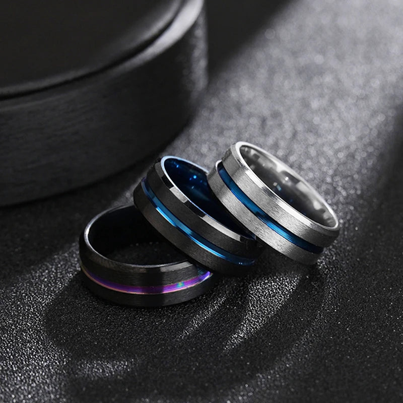 Letdiffery Hot Sale Groove Rings Black Blue Punk Stainless Steel Midi Rings For Men Charm Women Jewelry Dropshipping Wholesale