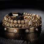 Luxury Micro Pave CZ Crown Roman Royal Charm Men Bracelets Stainless Steel Crystals Bangles Couple Jewelry Gift