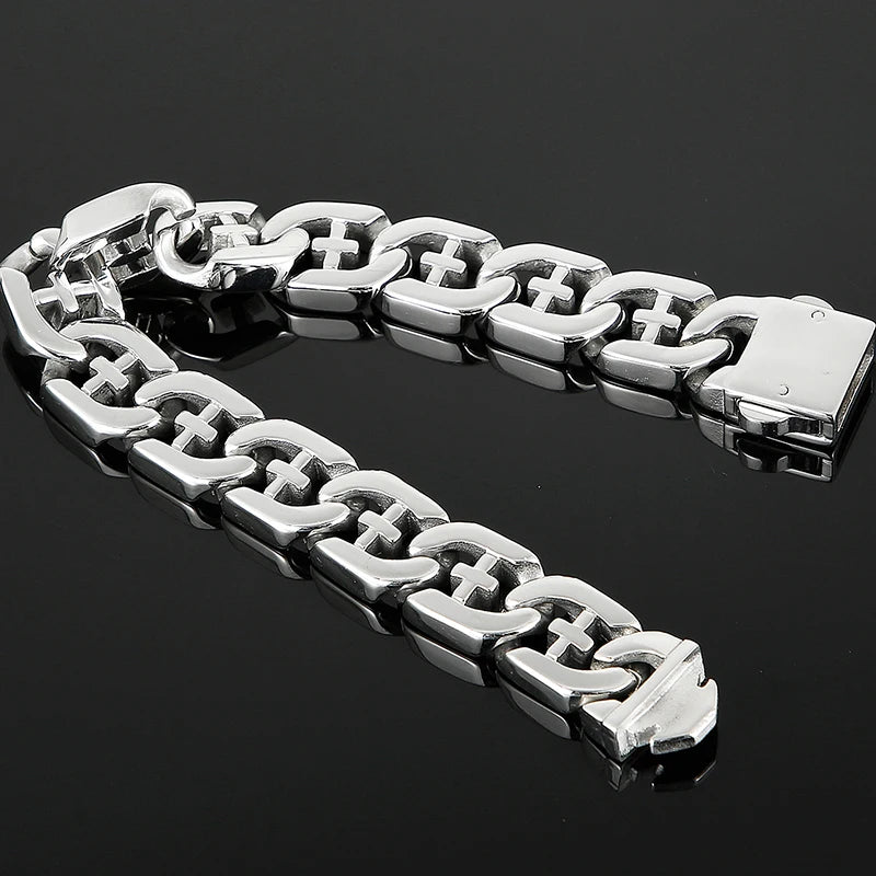Polished Stainless Steel Hand Bands Bracelet for Men Mannen Armband Men's Cross Jewellery Accessories Chain Bracelets