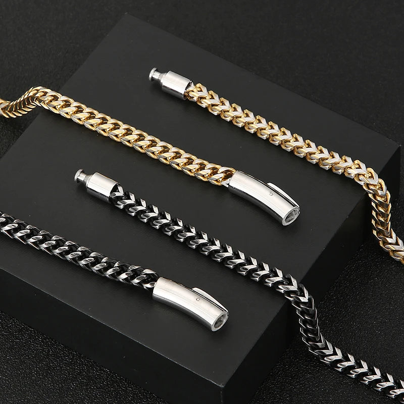 Matte Stainless Steel Men's On Hand Link Chain Bracelet 4/6MM Thick Handles for Men 68CM Long Male Necklace Choker